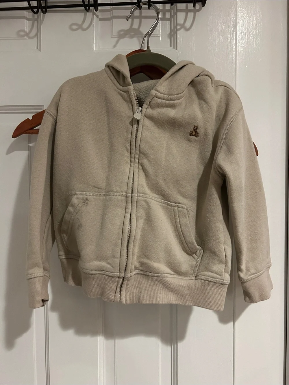 GAP Kids Cream Hooded Zip Fleece with Bear Patch